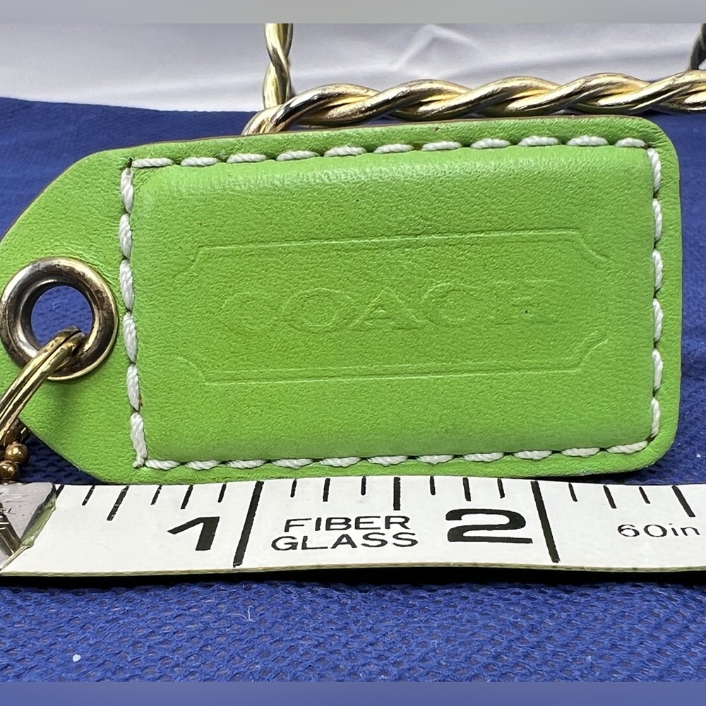 COACH Lime Green Leather KEY FOB Bag Charm Keychain Hang Tag 2.5”